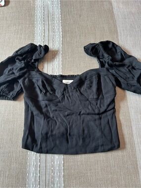 Wilfred Black Puff-Sleeve Sweetheart Crop Top